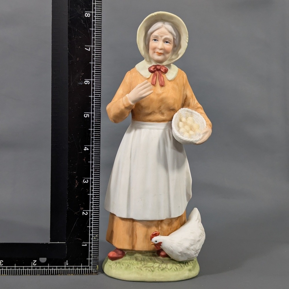 Vintage Homco Porcelain Figurine 1426 Woman with Eggs and Chicken 8 Inch